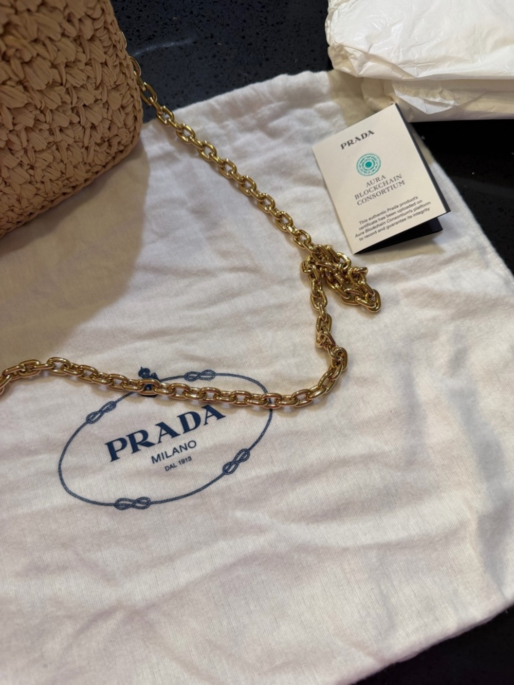 Prada Woven Raffia Clutch in Natural Beige with Black Logo - Picture 5 of 5